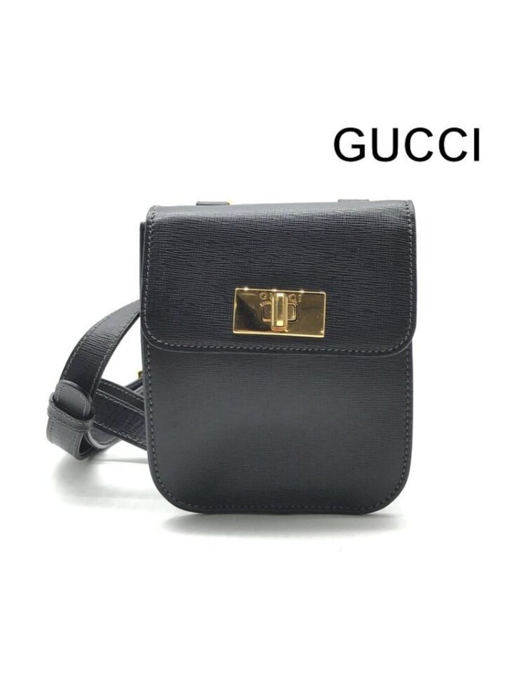 Gucci Logo Turnlock Leather Waist Pouch Shoulder Bag Black Purse